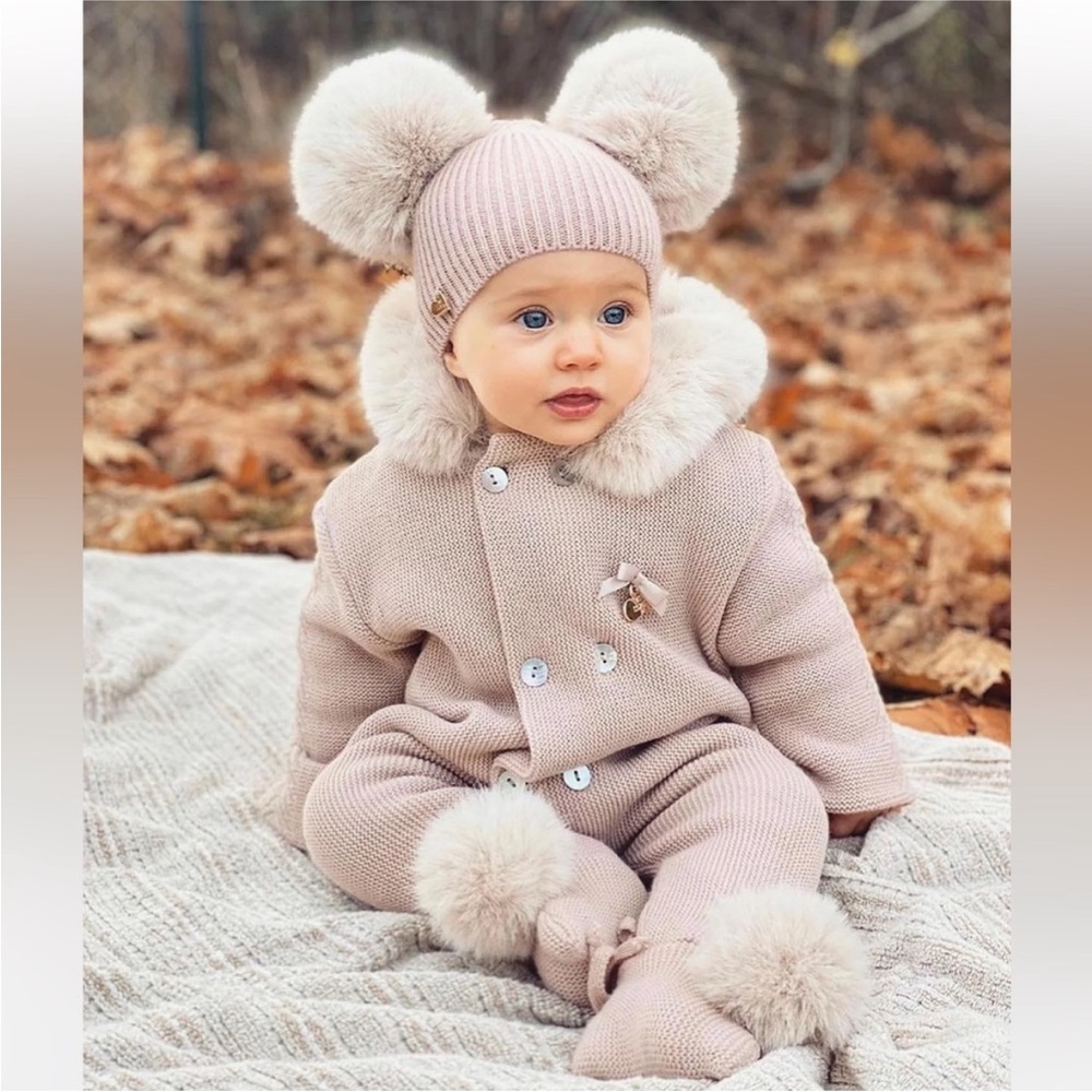 Adorable Baby Knit Outfit with Pom-Poms